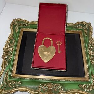Dior Gold Heart Padlock and Key Set